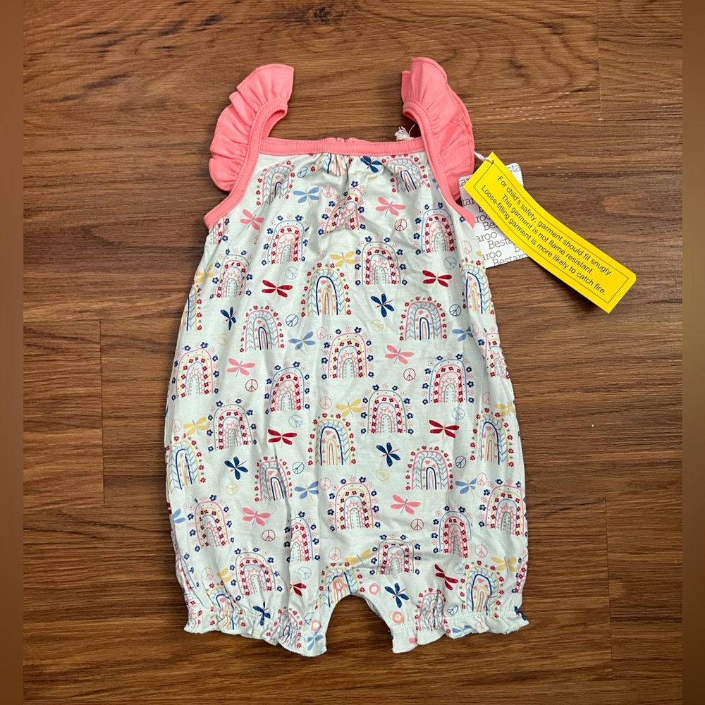 *NWT* Bestaroo Girls Short Sleeve Flutter Romper Rainbow Love Size 12/18M